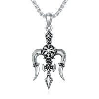 wholesale 925 Sterling Silver Viking Vegvisir Compass Pendant with Wolf Head and Talons on 3mm Cable Chain - Mens Womens Norse  Set-Trident
