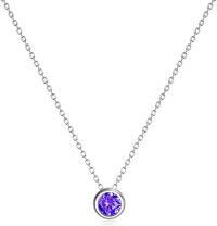wholesale 925 Sterling Silver Green CZ Round Pendant Chain Necklace for Women Girls-February - Purple