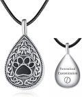 wholesale 925 Sterling Silver Tear Drop Pet Urn with Black Paw Print and Celtic Knot Design - Personalized Customization Available-0-0