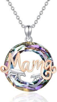 wholesale 925 Sterling Silver Crystal Mama Bear Pendant Necklace with 3D Polar Bears and Mama Inscription - Mother's Day Gifts for Mom-bear 5