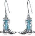 wholesale 925 Sterling Silver Turquoise Cowboy Boot Dangle Drop Earrings for Women-0-0