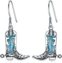 wholesale 925 Sterling Silver Turquoise Cowboy Boot Dangle Drop Earrings for Women-Boot