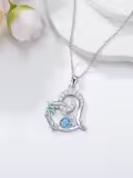 TOUPOP Sterling Silver Crystal Turtle Necklace Mother Daughter Gift-0-5