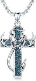 wholesale Sterling Silver Deer Antler Cross Necklace for Men Hunting Jewelry Gift-0-16