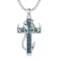 wholesale 925 Sterling Silver Black Enamel Deer Antlers Cross Pendant Necklaces Wholesale with Stainless steel chain for Men -0-16