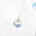 wholesale 925 Sterling Silver Blue Fire Opal Ocean Wave Pendant Necklaces with Gold Plated Sun and Clouds Charm Beach Summer Gifts for Women Girls-0-1