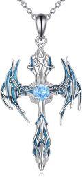 wholesale 925 Sterling Silver Blue Abalone Shell Celtic Cross Pendant Necklace for Women Girls Christian  Ideas 43mm Length Chain-0-0