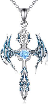 wholesale 925 Sterling Silver Blue Abalone Shell Celtic Cross Pendant Necklace for Women Girls Christian  Ideas 43mm Length Chain-Sword Cross