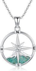 wholesale 925 Sterling Silver with Turquoise Inlay Viking Compass Pendant Necklace for Women and Men-0-0