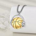 wholesale 925 Sterling Silver Basketball with Headphones Pendant Necklace - Hip Hop Sports s for Men-0-2