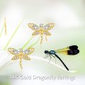 wholesale 14K Gold Diamond Dragonfly Stud Earrings Fashion Insect s for Girls and Women-0-2