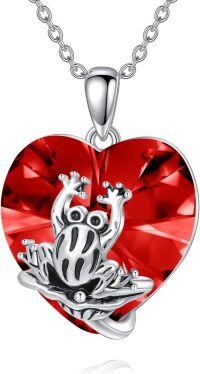 wholesale 925 Sterling Silver Crystal Frog Birthstone Necklace with Heart Pendant-Frog January birthstone necklace