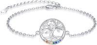 wholesale 925 Sterling Silver Rainbow 7 Chakra Stones Tree Of Life Bracelet For Women - Adjustable Spiritual s-silver