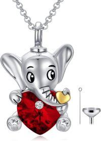 wholesale Sterling Silver Stone Elephant Urn Necklace for Ashes Memorial Jewelry Gift-Red