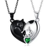 wholesale 925 Sterling Silver Love Arrow Cat Couples Heart Necklaces Gifts for Couples-Couple Cat-May Birthstone