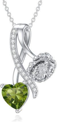 wholesale 925 Sterling Silver Birthstone Flower Necklace 12 Month Birth Flower Pendant for Women Christmas Birthday Jewelry-08-August-Poppy