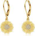 wholesale 14K Gold Sunflower Crystal Drop Earrings for Women-0-0