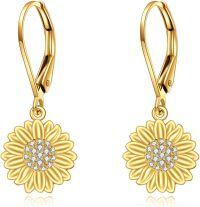 wholesale 14K Gold Sunflower Crystal Drop Earrings for Women-sunflower