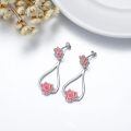 wholesale 925 Sterling Silver Pink Lotus Flower Teardrop Cubic Zirconia Drop Earrings-0-1