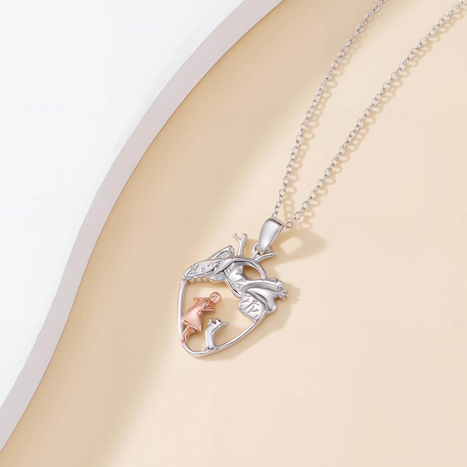Sterling Silver Heart Pendant Necklace for Family Women Dog Cat-0-3