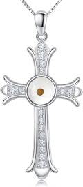 wholesale 925 Sterling Silver Cross with Pearl and Yellow Stone Pendant Necklace for Women Christian s-0-0