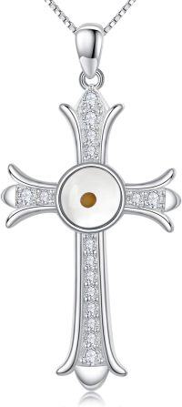 wholesale 925 Sterling Silver Cross with Pearl and Yellow Stone Pendant Necklace for Women Christian s-E01 - Mustard Seed Cross (White Gold)