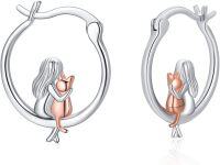 wholesale 925 Sterling Silver Mermaid and Cat Hug Hoop Earrings Gift for Her-Cat