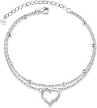 wholesale 925 Sterling Silver Heart Charm Anklet with Cubic Zirconia and Beads for Women Girls  6-8 Adjustable Chain Length-Heart Anklet