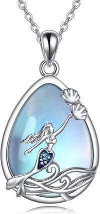 wholesale 925 Sterling Silver Blue Opal Mermaid Pendant & Chain Set-mermaid necklace
