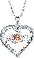 wholesale TOUPOP Mothers Day Gifts For Mom Necklace Sterling Silver I Love You Forever Mom Necklace Heart Pendant Rose Flower Jewelry Gifts For Mom Mother Women -0-0