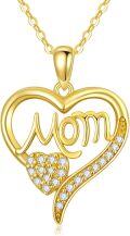 wholesale 14K Gold Mother and Child Heart Pendant Necklace for Mom Women Wife Grandmother 18 Inches Chain-0-0