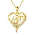 wholesale 14k Mom Heart Pendant Necklace With Cubic Zirconia-0-0