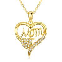 wholesale 14k Mom Heart Pendant Necklace With Cubic Zirconia-style 4