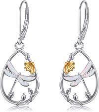 wholesale 925 Sterling Silver Opal Dragonfly Teardrop Dangle Earrings for Women and Girls - 4 cm Length-Dragonfly earrings
