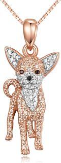 wholesale 925 Sterling Silver Rose Gold Plated Cubic Zirconia Chihuahua Pendant Necklace for Dog Lovers-0-0