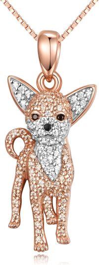 wholesale 925 Sterling Silver Rose Gold Plated Cubic Zirconia Chihuahua Pendant Necklace for Dog Lovers-Chihuahua
