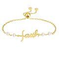 wholesale 925 Sterling Silver Plated Gold Metal Freshwater Pearl Faith Cross Charm Adjustable Bracelet for Women - Religious Christian-0-0