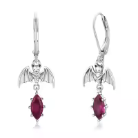 wholesale 925 Sterling Silver Bat Ruby Drop Dangle Hoop Halloween Christmas -Bat A