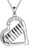 wholesale 925 Sterling Silver Love Music Heart Pendant Necklace with Piano Keys Design for Women Girls Musical Instrument Gift Birthdays Christmas Presents-0-0