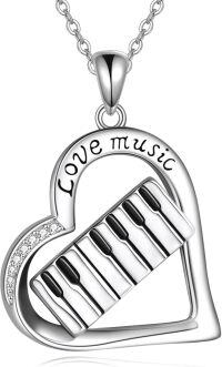 wholesale 925 Sterling Silver Love Music Heart Pendant Necklace with Piano Keys Design for Women Girls Musical Instrument Gift Birthdays Christmas Presents-Piano