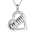 wholesale 925 Sterling Silver Love Music Piano Keys Heart Pendant Necklace With Zircon Accents-0-0