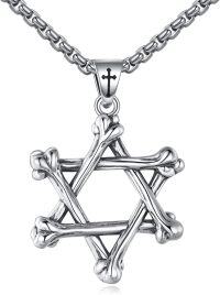 wholesale 925 Sterling Silver Gothic Bone Star of David Hexagram Cross Pendant Necklace -Hexagram Bones