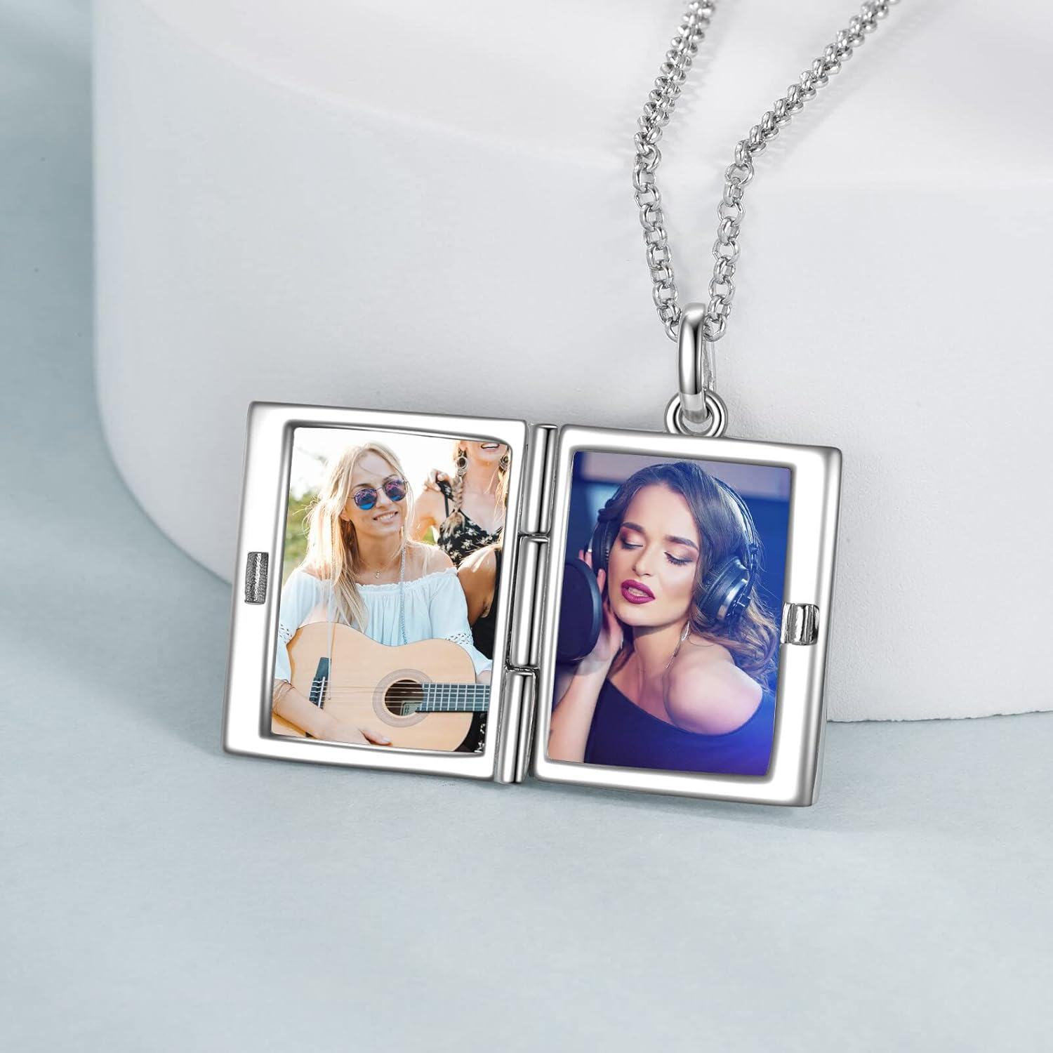 wholesale 925 Sterling Silver Music Note Photo Locket Pendant Chain Necklaces for Women Mother's Day Gifts-0-2