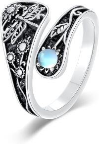 wholesale 925 Sterling Silver Blue Moonstone Vintage Adjustable Butterfly Ring-Dragonfly