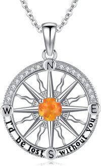 wholesale 925 Sterling Silver Orange Opal Compass Necklace I'd be lost without you Pendant Gift for Women-A January