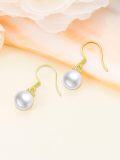 wholesale 14K Gold Moissanite Pearl Drop Earrings, 8mm Real Pearl, Heart Design, Lightweight Elegant Gift for Women-0-3