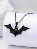 wholesale 925 Sterling Silver Black Enamel Bat Heart Pendant Necklace for Women Girls-0-4