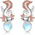 wholesale 925 Sterling Silver Axolotl Heart Stud Earrings with Opal Stone Birthstone Gift for Her-0-0
