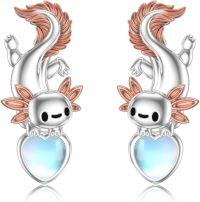 wholesale 925 Sterling Silver Axolotl Heart Stud Earrings with Opal Stone Birthstone Gift for Her-Axolotl