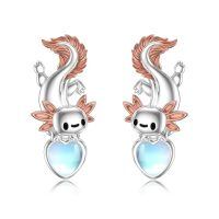 wholesale 925 Sterling Silver Axolotl Heart Stud Earrings with Opal Stone Birthstone Gift for Her-Axolotl